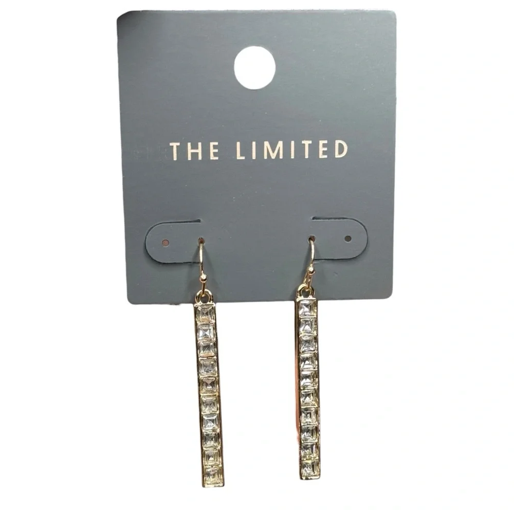 THE LIMITED CZ Cubic Zirconia Gold Bar Dangle Hook Earrings NEW